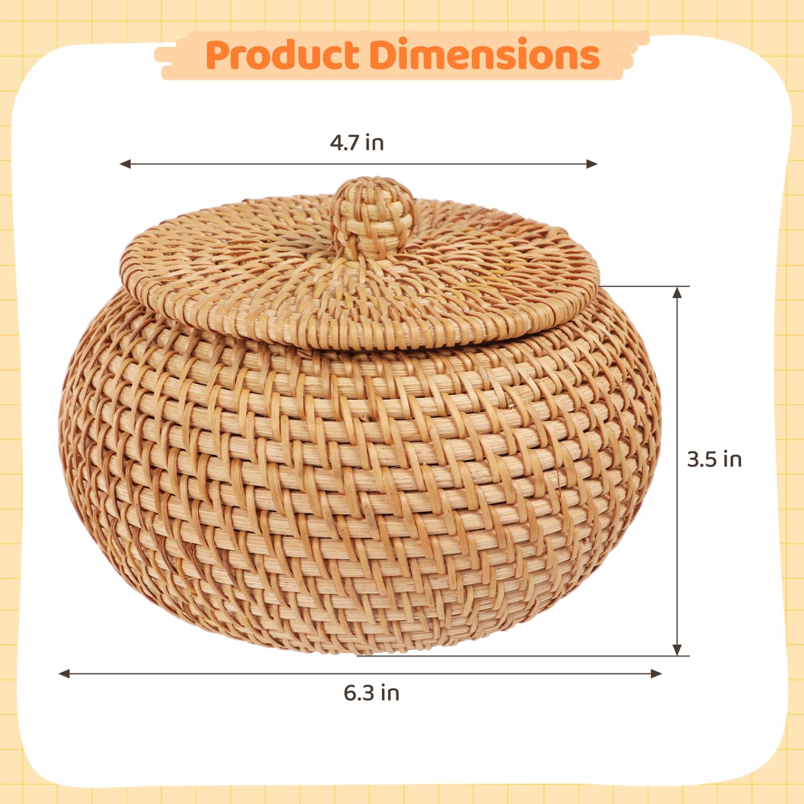 Amazon.co.jp: 蓋付き丸型籐製バスケット、6.3インチ、蓋付き小さな籐